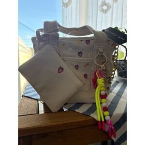 Madden Girl Natural Multi Fruit Embroidered Canvas Mini Tote Bag MG245214 NWT